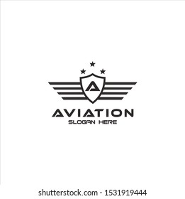 Letter A Shield Wings Logo . Wings Logo abstract design vector template Wings Logo.Aircraft Logo icon.Linear Flying Airlines Logotype.