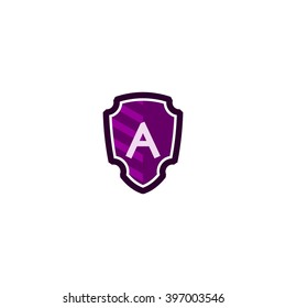  Letter A in shield/crest logo. Alphabet logotype vector design.
