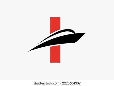 Letter I Shipping Logo Sailboat Symbol. Nautical Ship Sailing Boat Icon