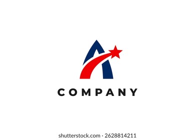 letter a shooting star american usa flag star logo