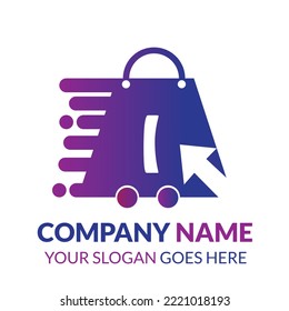 Letter I Shopping Cart Bag Logo Icon Design. Online Shop Logo. App Shopping Logo