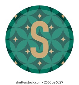 The letter “S” is showcased in a circular logo with intricate green floral patterns and golden highlights. Ideal for branding, packaging, and premium graphic design needs.