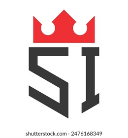 Letter SI Crown Logo. Crown on Letter SI Logo Design Template