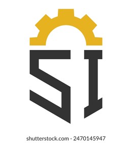 Letter SI Gear Logo Design for Service Center, Repair, Factory, Industrial, Digital and Mechanical Business