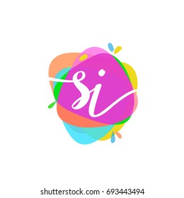 Letter SI logo with colorful splash background.