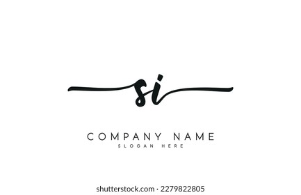 letter SI logo design handwriting signature style vector template.