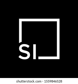 Letter SI Logo design with square frame line art.  