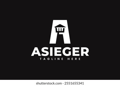 letter A with siege tower shape modern logo design template. tower with letter A negative space illustration logo design for entertainment, game, adventure, sport company business 