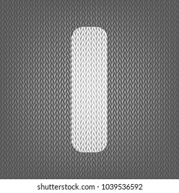 Letter I sign design template element. Vector. White knitted icon on gray knitted background. Isolated.