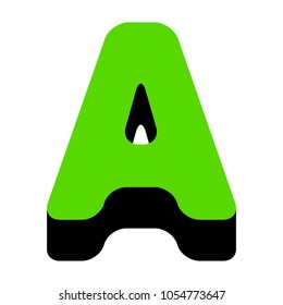 Letter A sign design template element. Vector. Green 3d icon with black side on white background. Isolated.