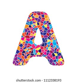 Letter A sign design template element. Vector. Stained glass icon on white background. Colorful polygons. Isolated.