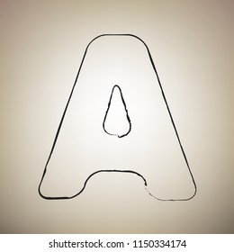 Letter A sign design template element. Vector. Brush drawed black icon at light brown background.