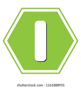 Letter I sign design template element. Vector. White icon with black shadow at yellow green honeycomb on white background.