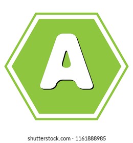 Letter A sign design template element. Vector. White icon with black shadow at yellow green honeycomb on white background.