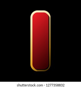 Letter I sign design template element. Vector. Red icon with small black and limitless shadows at golden sticker on black background.