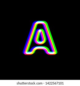 Letter A sign design template element. Red, green and blue unfocused contour icon at black background. Illustration.