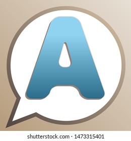 Letter A sign design template element. Bright cerulean icon in white speech balloon at pale taupe background. Illustration.