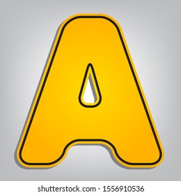 Letter A sign design template element. Flat orange icon with overlapping linear black icon with gray shadow at whitish background. Illustration.