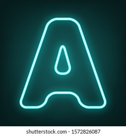 Letter A sign design template element. Cyan neon icon in the dark. Bluring. Luminescence. Illustration.