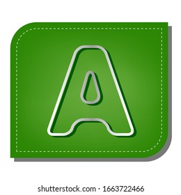 Letter A sign design template element. Silver gradient line icon with dark green shadow at ecological patched green leaf. Illustration.