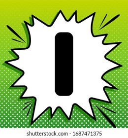 Letter I sign design template element. Black Icon on white popart Splash at green background with white spots. Illustration.