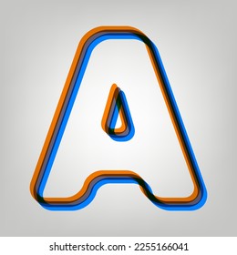 Letter A sign design template element. Stroked Icon in orange, azure and old lavender Colors at gray Background. Illustration.