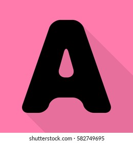 Letter A sign design template element. Black icon with flat style shadow path on pink background.