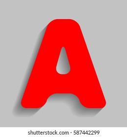 Letter A sign design template element. Vector. Red icon with soft shadow on gray background.