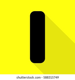 Letter I sign design template element. Black icon with flat style shadow path on yellow background.