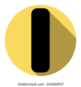 Letter I sign design template element. Vector. Flat black icon with flat shadow on royal yellow circle with white background. Isolated.