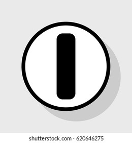 Letter I sign design template element. Vector. Flat black icon in white circle with shadow at gray background.
