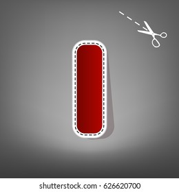 Letter I sign design template element. Vector. Red icon with for applique from paper with shadow on gray background with scissors.