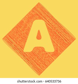 Letter A sign design template element. Vector. Red scribble icon obtained as a result of subtraction rhomb and path. Royal yellow background.