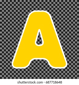 Letter A sign design template element. Vector. Yellow icon with white contour on dark transparent background.