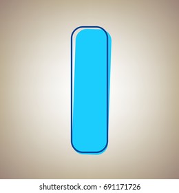 Letter I sign design template element. Vector. Sky blue icon with defected blue contour on beige background.