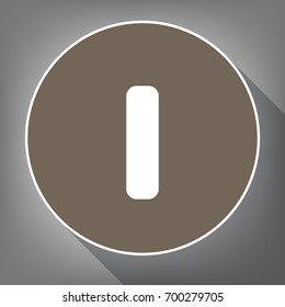 Letter I sign design template element. Vector. White icon on brown circle with white contour and long shadow at gray background. Like top view on postament.