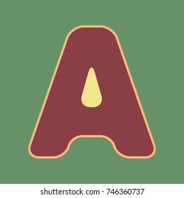 Letter A sign design template element. Vector. Cordovan icon and mellow apricot halo with light khaki filled space at russian green background.