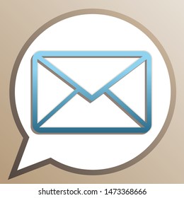 Letter sign illustration. Bright cerulean icon in white speech balloon at pale taupe background. Illustration.