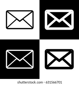 Letter sign illustration. Vector. Black and white icons and line icon on chess board.