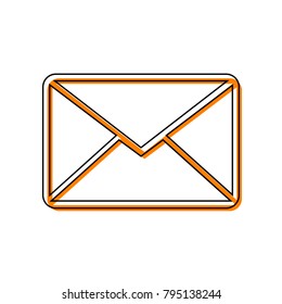 Letter sign illustration. Vector. Black line icon with shifted flat orange filled icon on white background. Isolated.