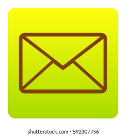 Letter sign illustration. Vector. Brown icon at green-yellow gradient square with rounded corners on white background. Isolated.