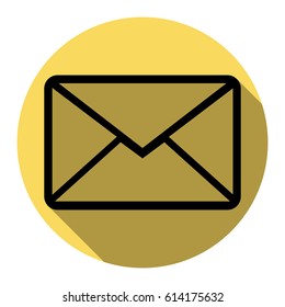 Letter sign illustration. Vector. Flat black icon with flat shadow on royal yellow circle with white background. Isolated.