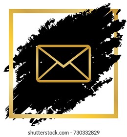 Letter sign illustration. Vector. Golden icon at black spot inside golden frame on white background.