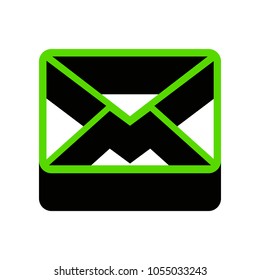 Letter sign illustration. Vector. Green 3d icon with black side on white background. Isolated.