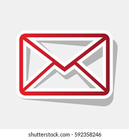 Letter sign illustration. Vector. New year reddish icon with outside stroke and gray shadow on light gray background.