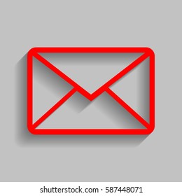 Letter sign illustration. Vector. Red icon with soft shadow on gray background.