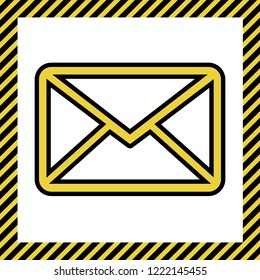 Letter sign illustration. Vector. Warm yellow icon with black contour in frame named as under construction at white background. Isolated.