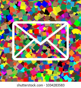 Letter sign illustration. Vector. White icon on colorful background with seamless pattern from squares.