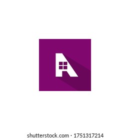 A letter sign symbol with illustration window in purple square background. Simple letter symbol for your best business symbol. Vector illustration EPS.8 EPS.10