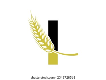 letter I sign symbol with wheat ears wreath. Agriculture Logo Farming Template Vector Symbol